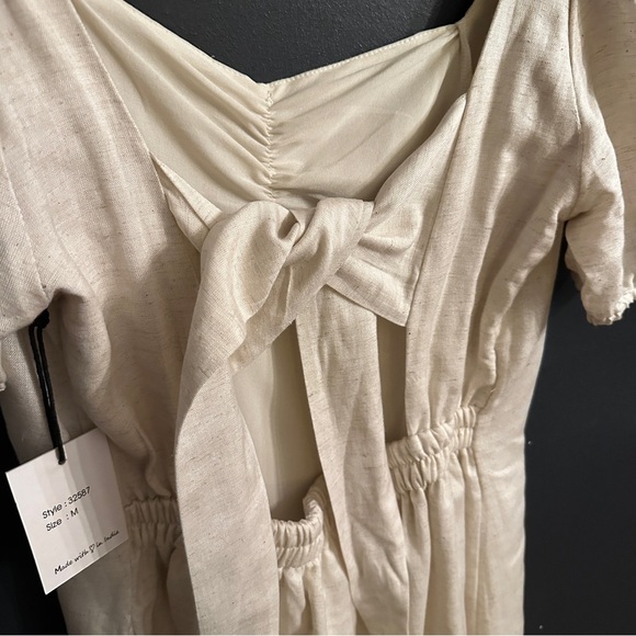 NWT Japna back tie oatmeal colored linen mini dress | size medium - Picture 4 of 10